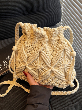 Bucket bag od pletene materije | Urbani jednostavan stil | Zatvaranje šniranjem | Unutarnji džep sa zatvaračem | Podstava: poliester