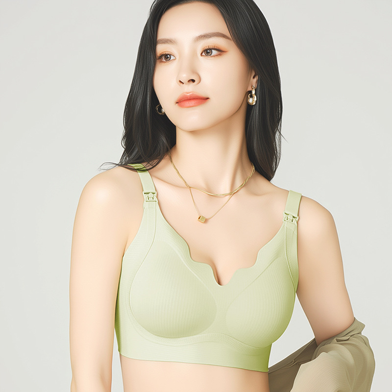 Sutien de alăptare pentru mamă, cu închidere frontală și cupe fixe, material nailon, fără inel de oțel, cupe modelate subțiri