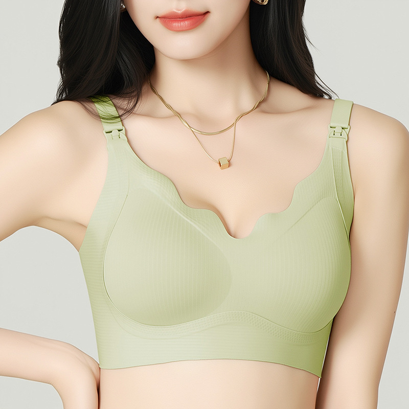 Sutien de alăptare pentru mamă, cu închidere frontală și cupe fixe, material nailon, fără inel de oțel, cupe modelate subțiri