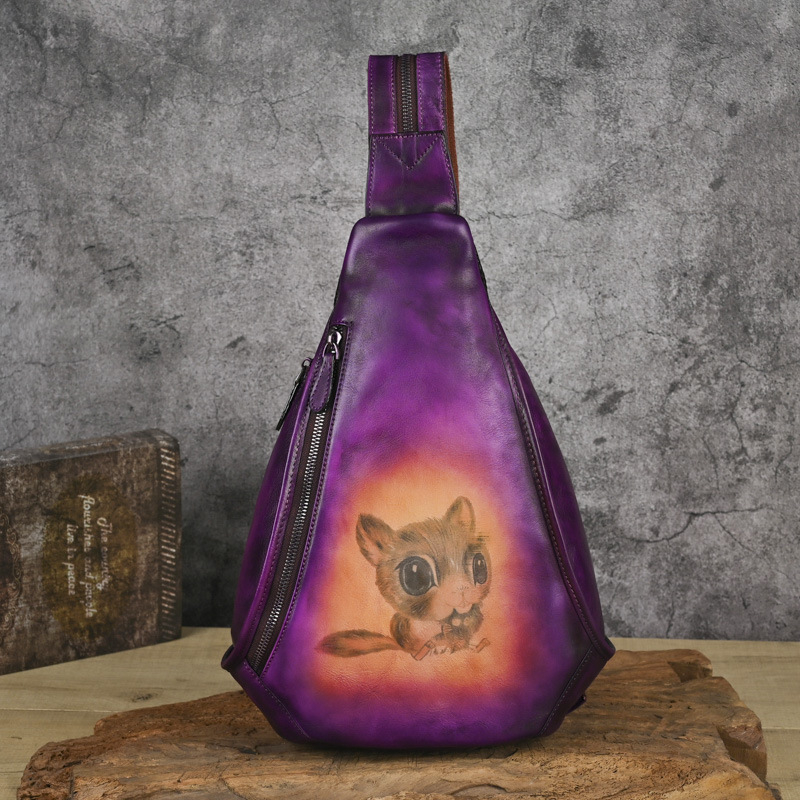 HENGDEWEI Geantă din piele naturală, piele de vită – primul strat, închidere cu fermoar, buzunar interior cu fermoar și buzunar tip sandwich, pentru utilizare zilnică