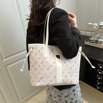 Geantă tote din PU pentru femei, cusături imprimate, formă orizontală pătrată, închidere cu fermoar, buzunar intern cu fermoar și buzunar pentru telefon