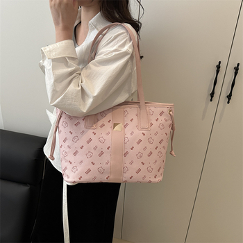 Geantă tote din PU pentru femei, cusături imprimate, formă orizontală pătrată, închidere cu fermoar, buzunar intern cu fermoar și buzunar pentru telefon