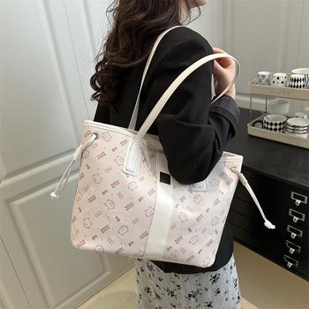 Geantă tote din PU pentru femei, cusături imprimate, formă orizontală pătrată, închidere cu fermoar, buzunar intern cu fermoar și buzunar pentru telefon