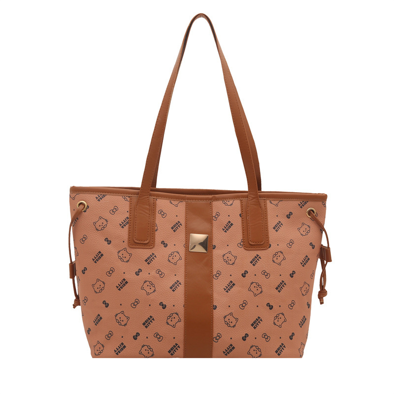 Geantă tote din PU pentru femei, cusături imprimate, formă orizontală pătrată, închidere cu fermoar, buzunar intern cu fermoar și buzunar pentru telefon