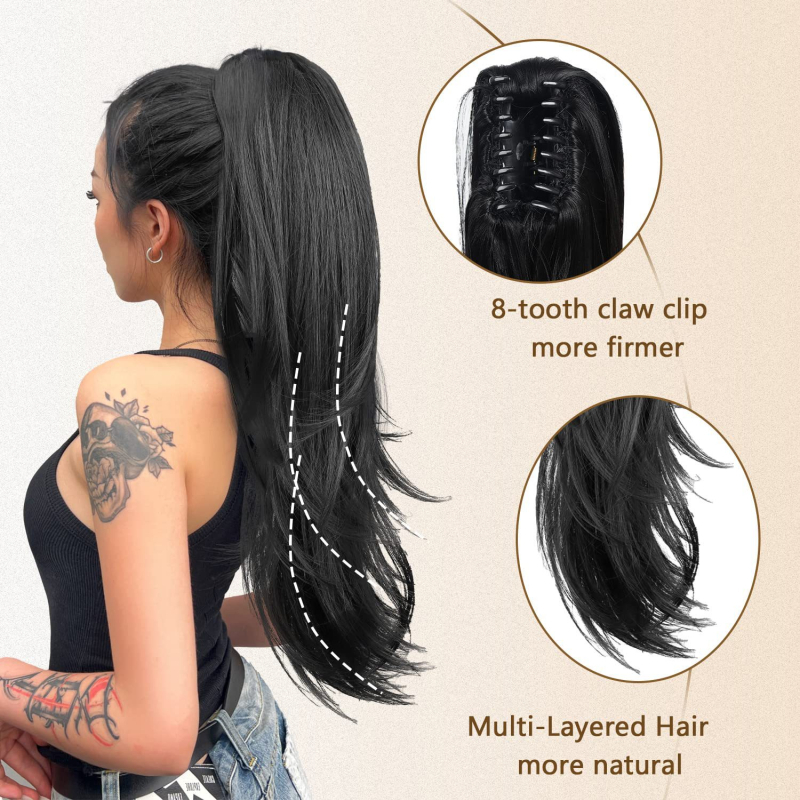 Gripper konjski rep wig PT173, vlakna otporna na visoke temperature, konstrukcija s mehanizmom, nije moguće bojati ili peglati