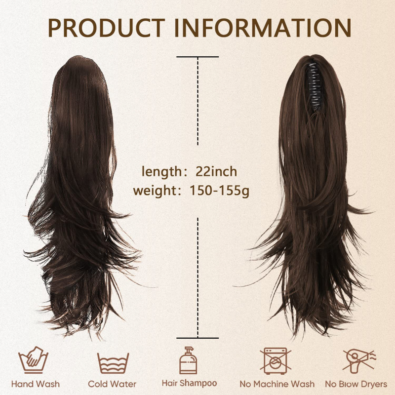 Gripper konjski rep wig PT173, vlakna otporna na visoke temperature, konstrukcija s mehanizmom, nije moguće bojati ili peglati