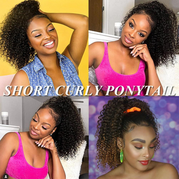 Perucă cu coadă de cal, fibre de înaltă temperatură, bucle mici, pentru femei