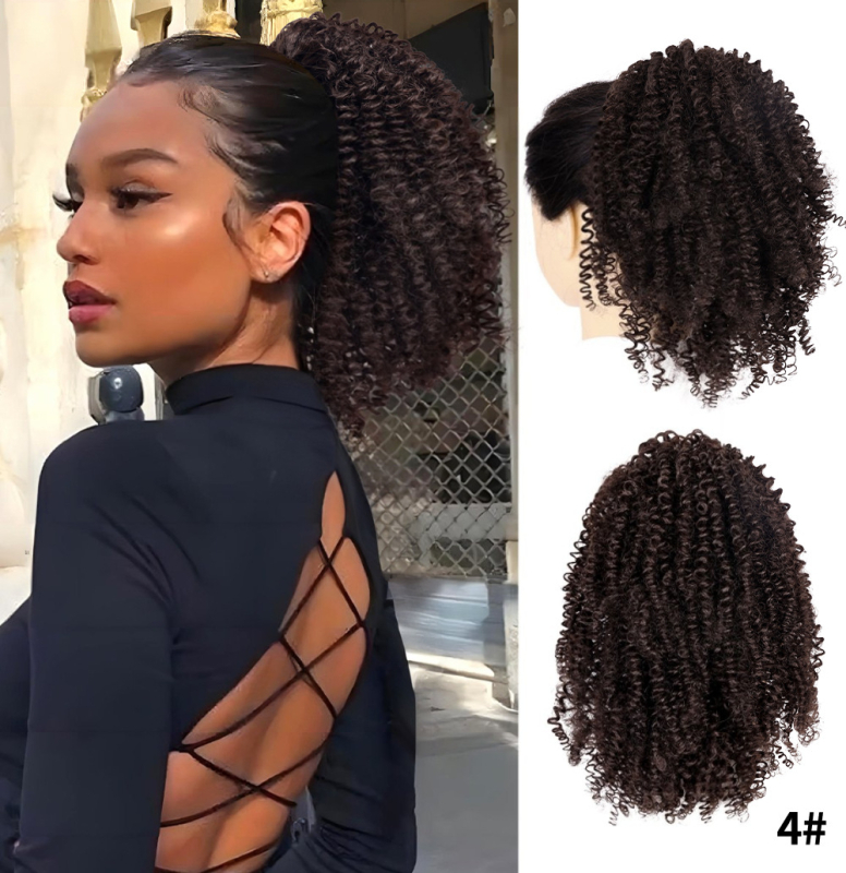 Perucă cu coadă de cal, fibre de înaltă temperatură, bucle mici, pentru femei