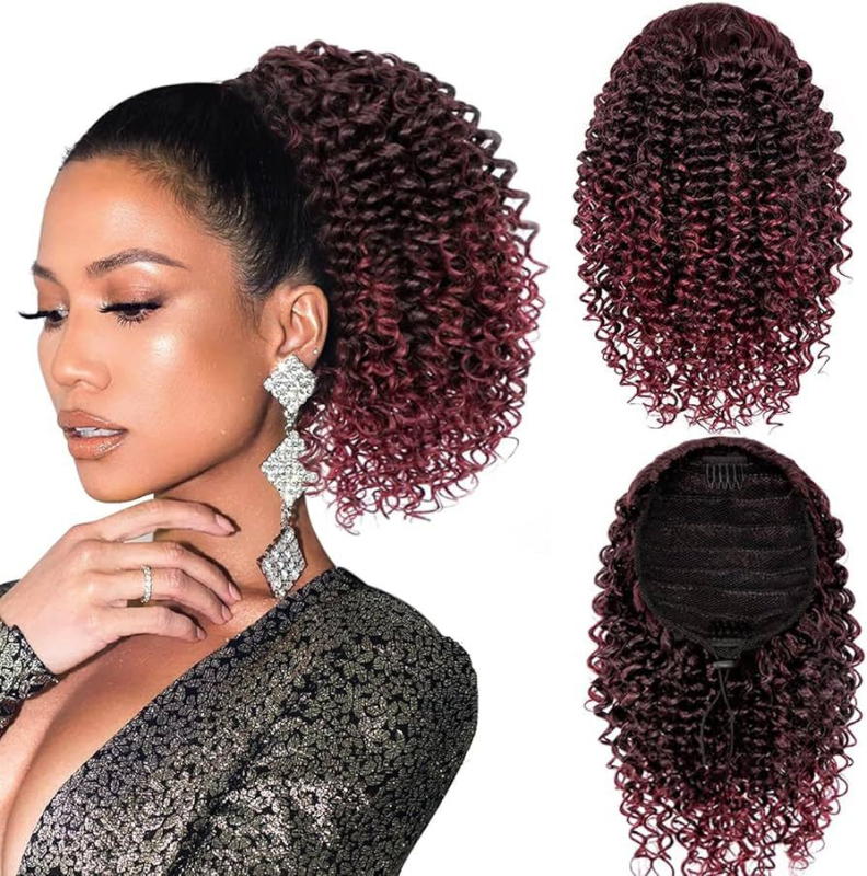 Perucă cu coadă de cal, fibre de înaltă temperatură, bucle mici, pentru femei