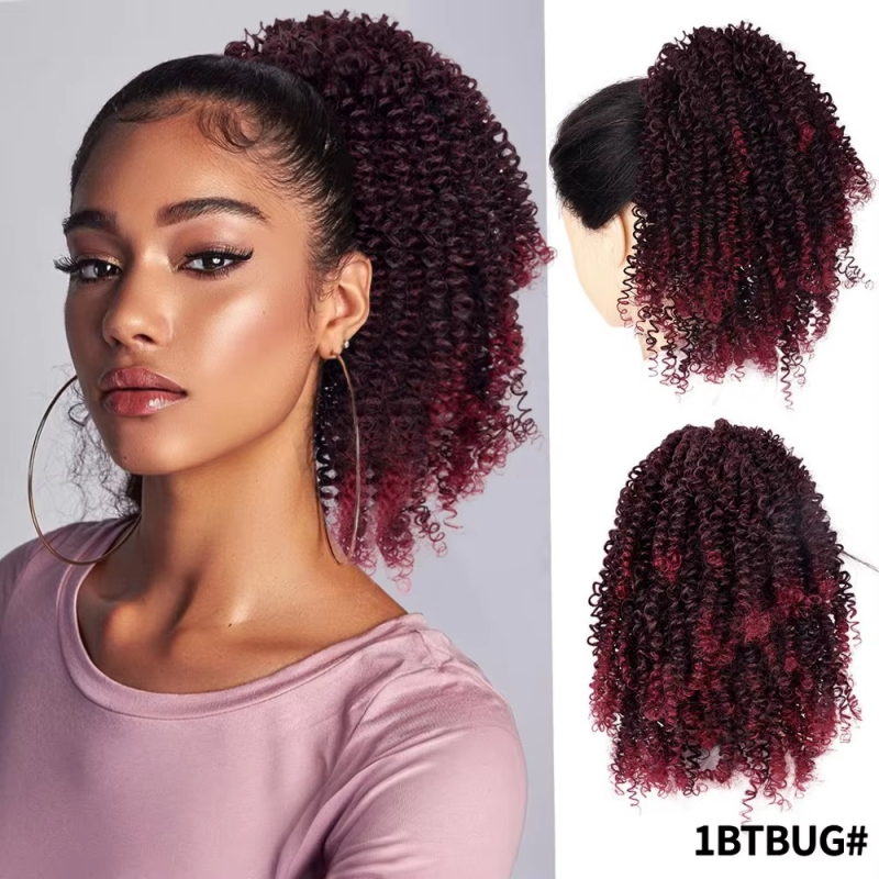 Perucă cu coadă de cal, fibre de înaltă temperatură, bucle mici, pentru femei