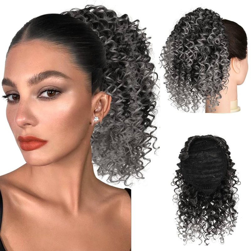 Perucă cu coadă de cal, fibre de înaltă temperatură, bucle mici, pentru femei