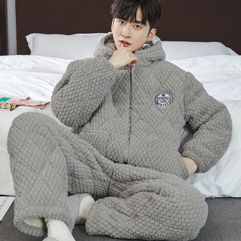 Set de pijamale din fleece coral, 100% poliester; ultra gros 501-600 g/m2; guler cu stand; mâneci lungi; pantaloni lungi