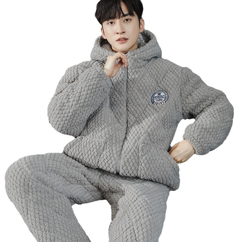 Set de pijamale din fleece coral, 100% poliester; ultra gros 501-600 g/m2; guler cu stand; mâneci lungi; pantaloni lungi