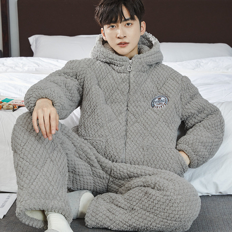 Set de pijamale din fleece coral, 100% poliester; ultra gros 501-600 g/m2; guler cu stand; mâneci lungi; pantaloni lungi