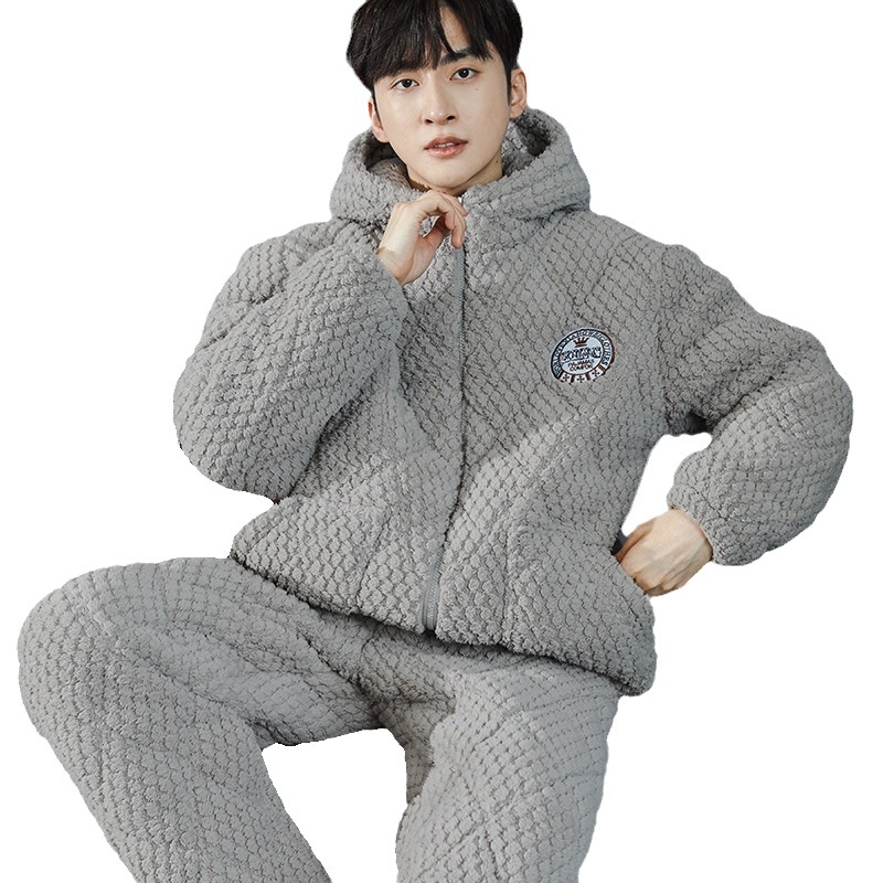 Set de pijamale din fleece coral, 100% poliester; ultra gros 501-600 g/m2; guler cu stand; mâneci lungi; pantaloni lungi