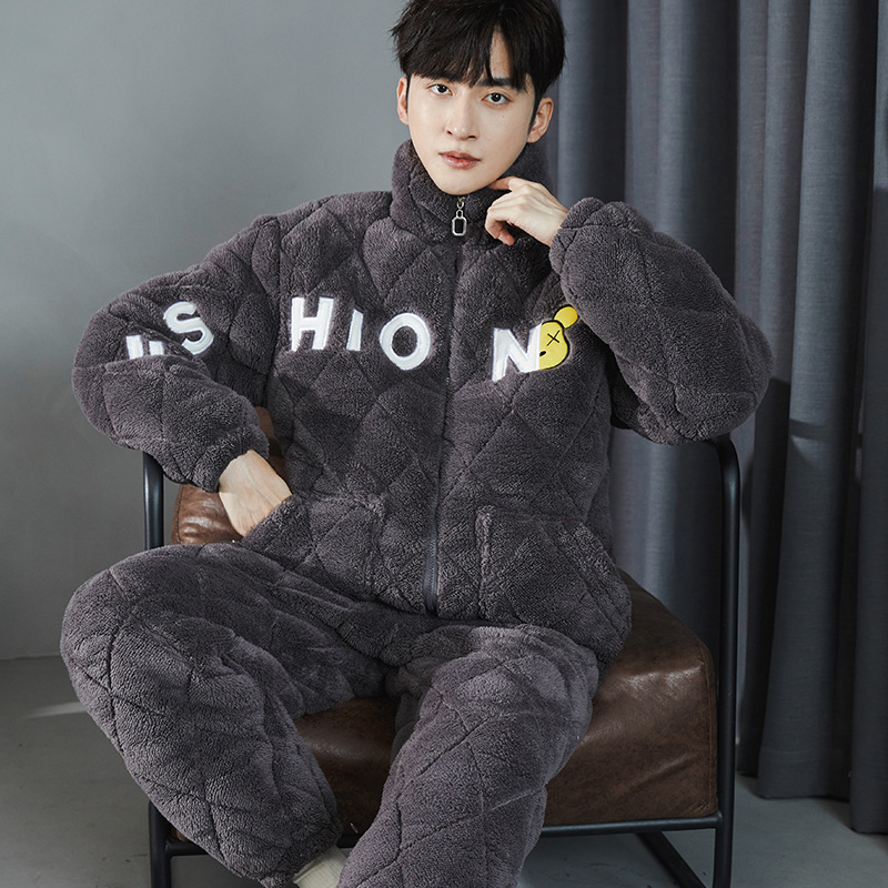 Set de pijamale din fleece coral, 100% poliester; ultra gros 501-600 g/m2; guler cu stand; mâneci lungi; pantaloni lungi