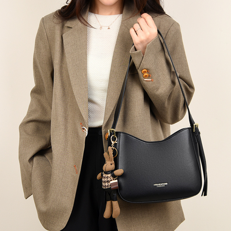 Geantă de umăr din PU pentru femei, siluetă verticală pătrată, închidere cu fermoar, căptușeală poliester, buzunare interioare pentru telefon și ID, curea de umăr simplă