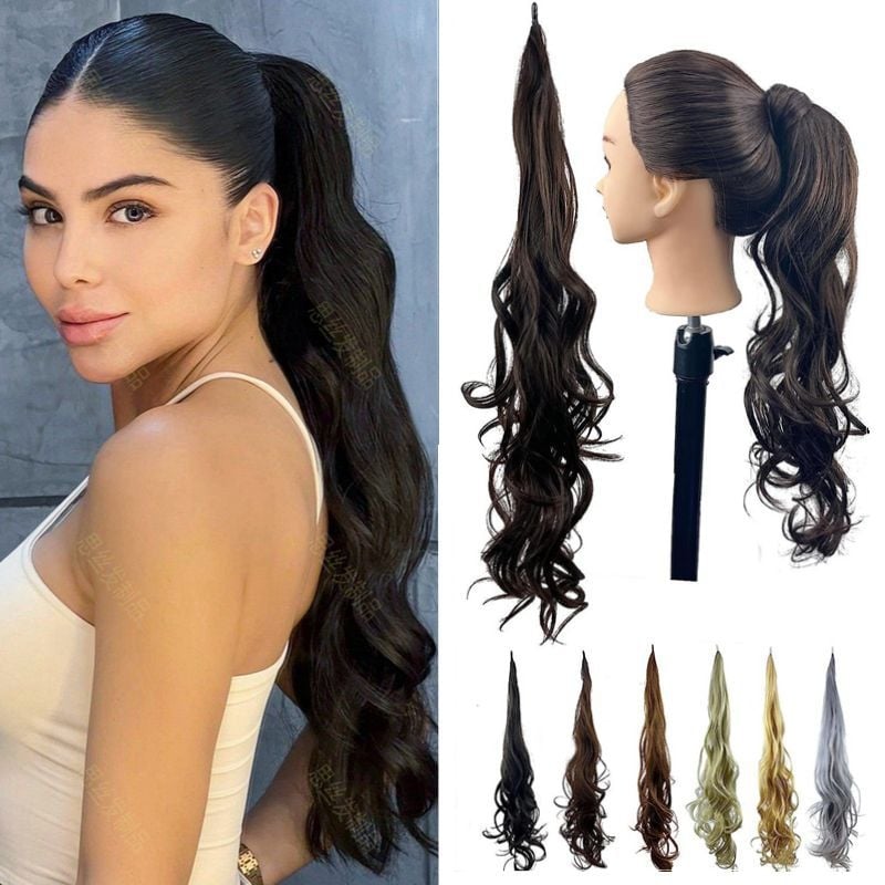 Perucă coadă de cal cu sârmă, extensie wrap-around pentru femei, model SN301, sârmă rezistentă la temperaturi înalte