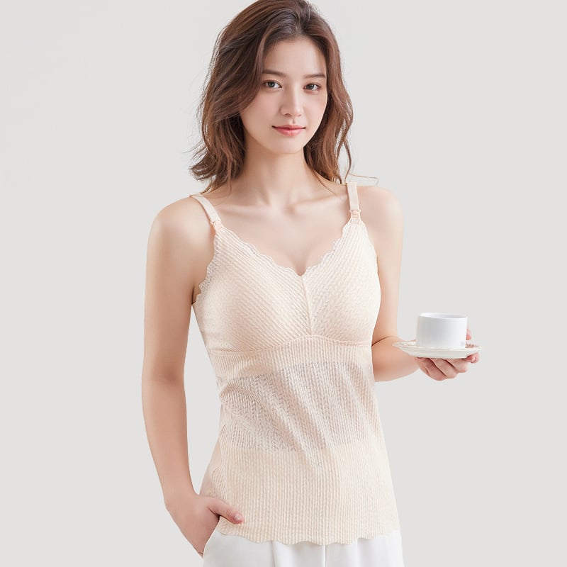 An tianyi Τοπ θηλασμού χωρίς μανίκια με V-λαιμό, Jacquard νάιλον ύφασμα, άνοιγμα θηλασμού, στενή γραμμή