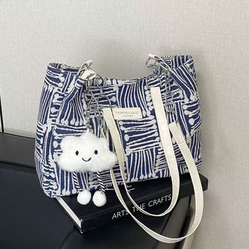 Geantă Tote din pânză canvas, unisex, capacitate mare, pentru utilizare zilnică, închidere cu fermoar, buzunar interior laminat cu fermoar, două bretele