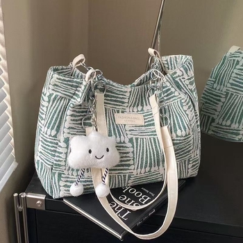 Geantă Tote din pânză canvas, unisex, capacitate mare, pentru utilizare zilnică, închidere cu fermoar, buzunar interior laminat cu fermoar, două bretele