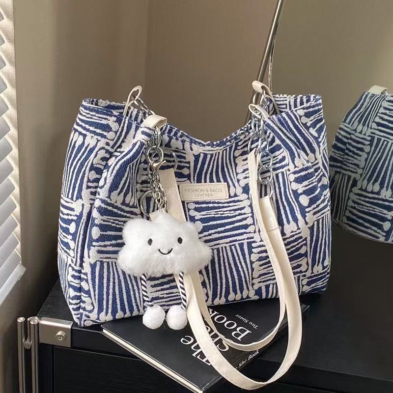 Geantă Tote din pânză canvas, unisex, capacitate mare, pentru utilizare zilnică, închidere cu fermoar, buzunar interior laminat cu fermoar, două bretele