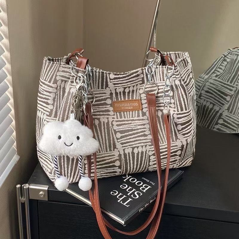 Geantă Tote din pânză canvas, unisex, capacitate mare, pentru utilizare zilnică, închidere cu fermoar, buzunar interior laminat cu fermoar, două bretele