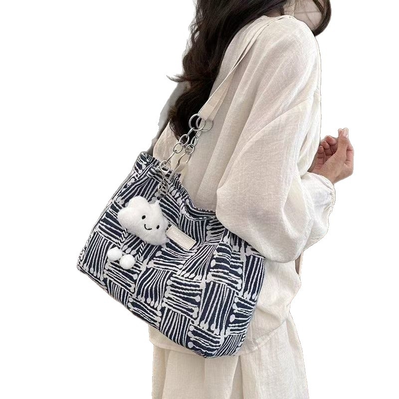 Geantă Tote din pânză canvas, unisex, capacitate mare, pentru utilizare zilnică, închidere cu fermoar, buzunar interior laminat cu fermoar, două bretele