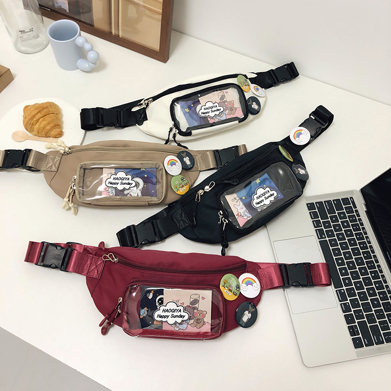 Japanski stil torba za pojas, svježa i slatka, najlon, zatvarač, unutarnja džepna s zipom, mekana konstrukcija, unutarnja džepna pregrada