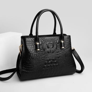 Torba s uzorkom krokodila, PU koža, crossbody s jednim remenom, zatvarač, horizontalni kvadratni oblik, velika kapaciteta, podstava poliester