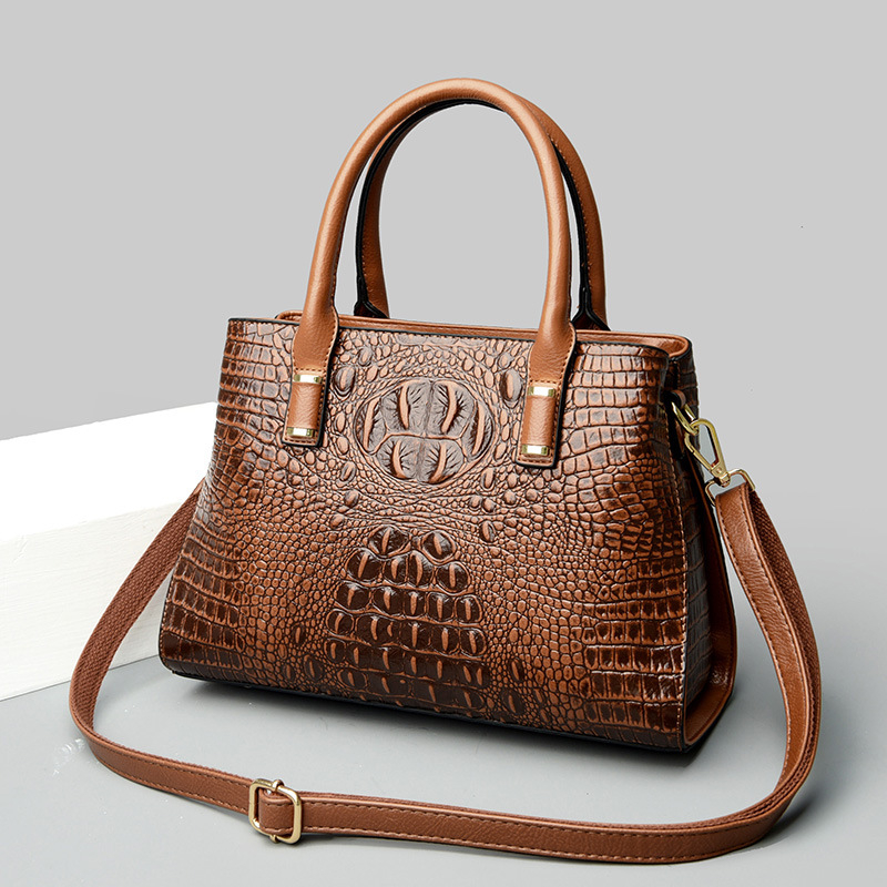 Torba s uzorkom krokodila, PU koža, crossbody s jednim remenom, zatvarač, horizontalni kvadratni oblik, velika kapaciteta, podstava poliester
