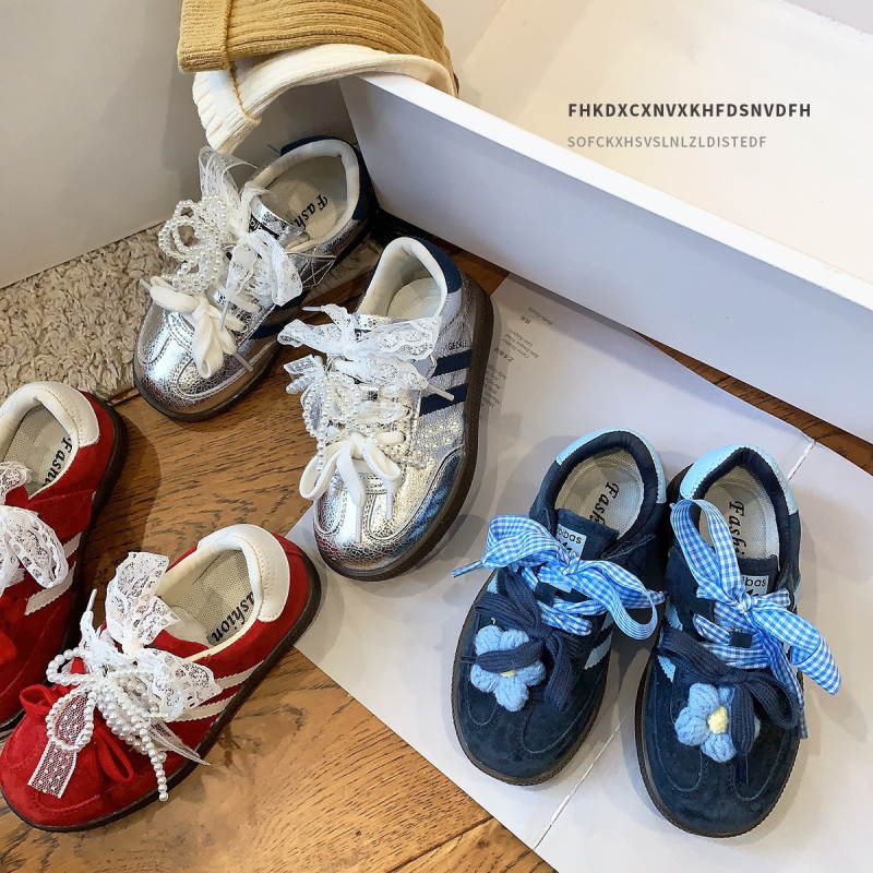 Dexun dječje casual tenisice s retro čipkom i perljanom mašnicom, PU gornji dio, Velcro zatvarač, gumeni potplat, proljeće i jesen