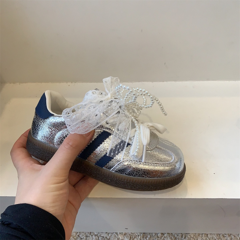 Dexun dječje casual tenisice s retro čipkom i perljanom mašnicom, PU gornji dio, Velcro zatvarač, gumeni potplat, proljeće i jesen