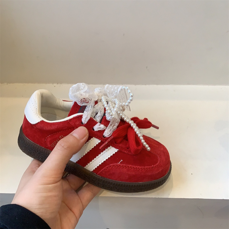 Dexun dječje casual tenisice s retro čipkom i perljanom mašnicom, PU gornji dio, Velcro zatvarač, gumeni potplat, proljeće i jesen