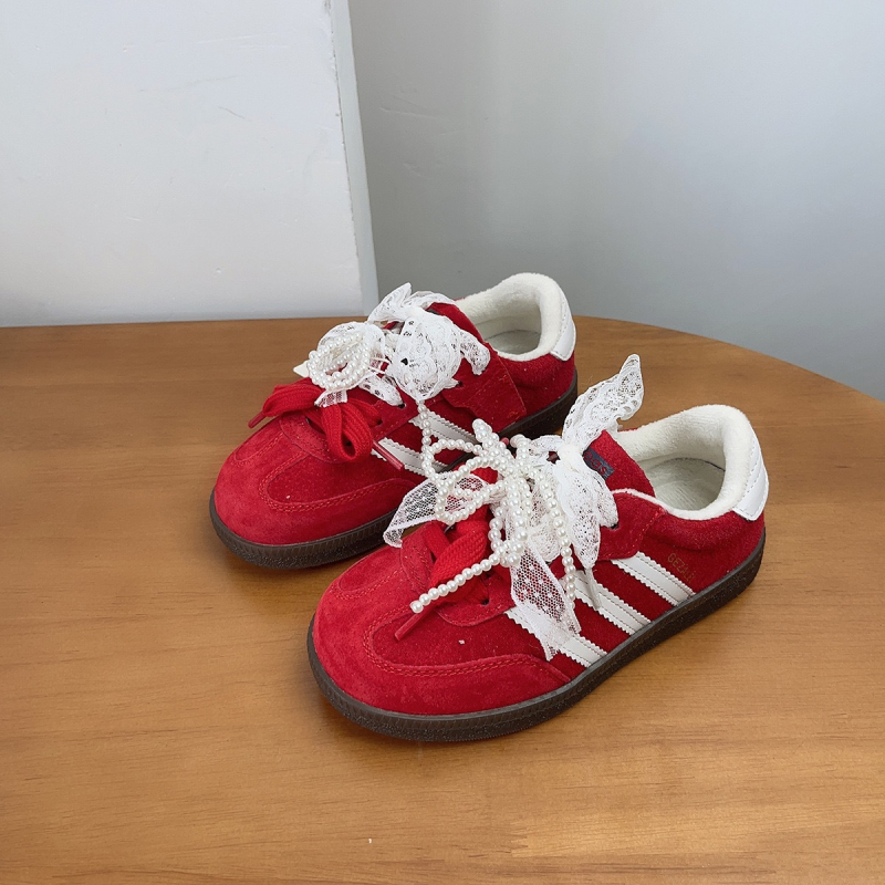 Dexun dječje casual tenisice s retro čipkom i perljanom mašnicom, PU gornji dio, Velcro zatvarač, gumeni potplat, proljeće i jesen