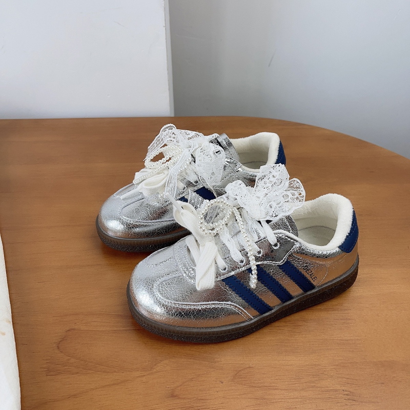 Dexun dječje casual tenisice s retro čipkom i perljanom mašnicom, PU gornji dio, Velcro zatvarač, gumeni potplat, proljeće i jesen