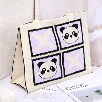 Panda pletena torbica s četiri pretinca – gradski minimalistički stil, poliester, vertikalni kvadratni oblik, otvoreni pristup