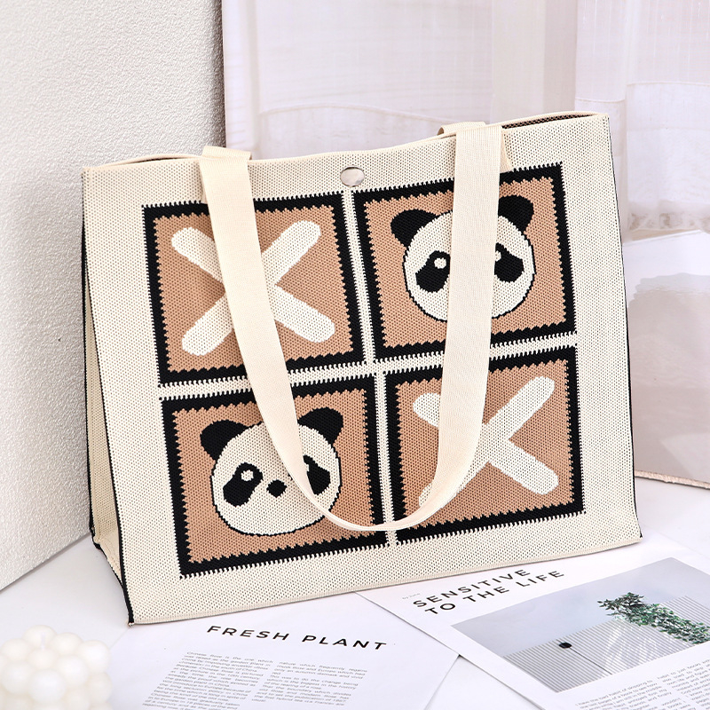 Panda pletena torbica s četiri pretinca – gradski minimalistički stil, poliester, vertikalni kvadratni oblik, otvoreni pristup