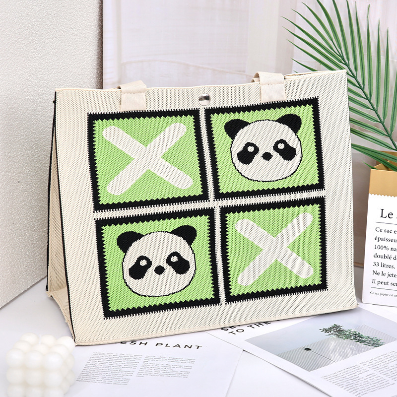 Panda pletena torbica s četiri pretinca – gradski minimalistički stil, poliester, vertikalni kvadratni oblik, otvoreni pristup