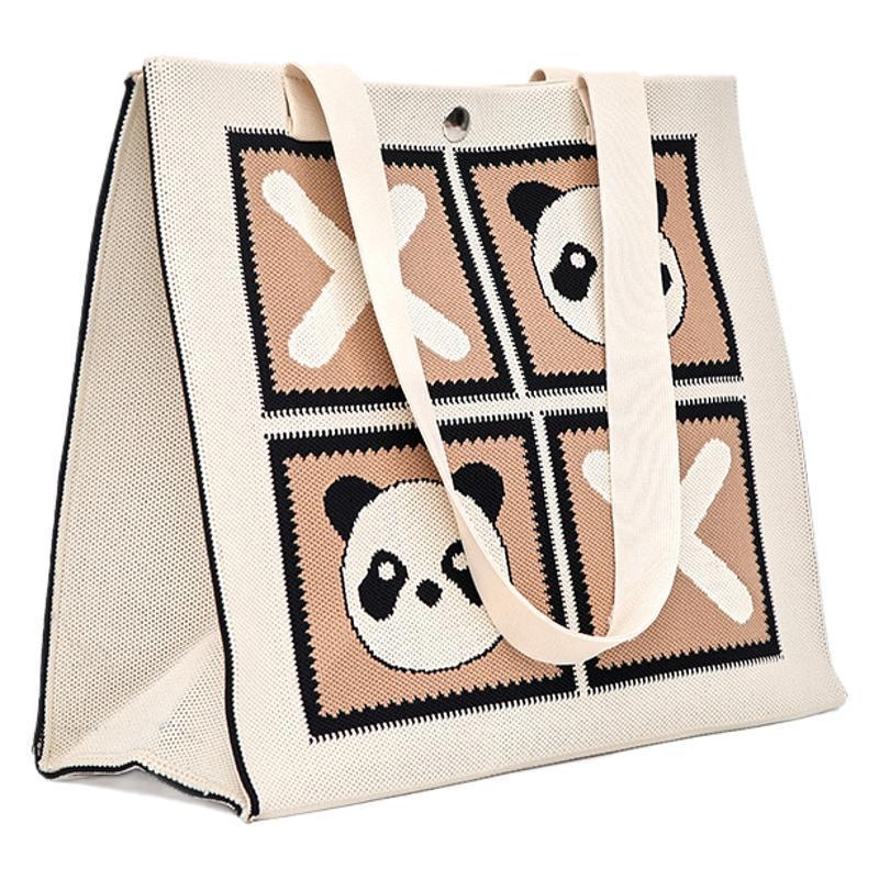 Panda pletena torbica s četiri pretinca – gradski minimalistički stil, poliester, vertikalni kvadratni oblik, otvoreni pristup