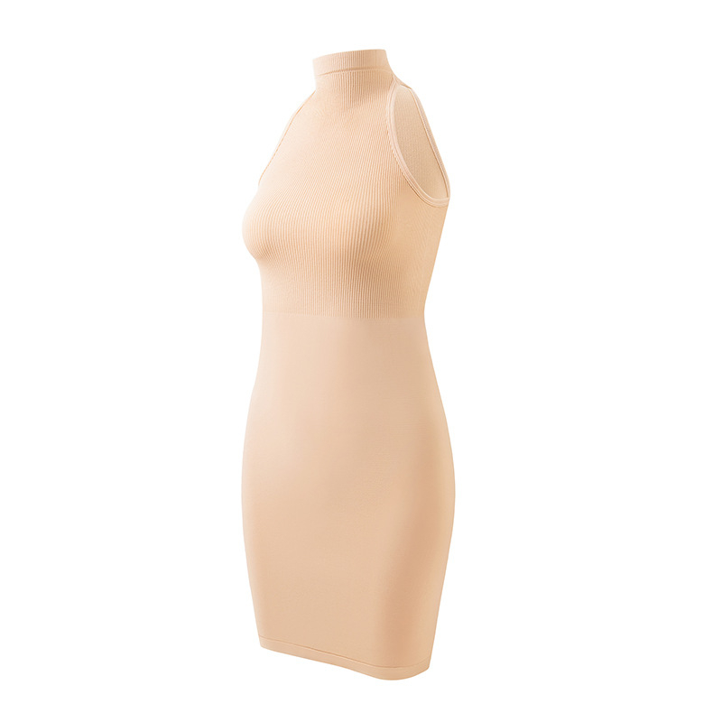 Rochie de maternitate fără mâneci, guler rotund, nylon-spandex bodycon, lungime medie, uni, fără cusături