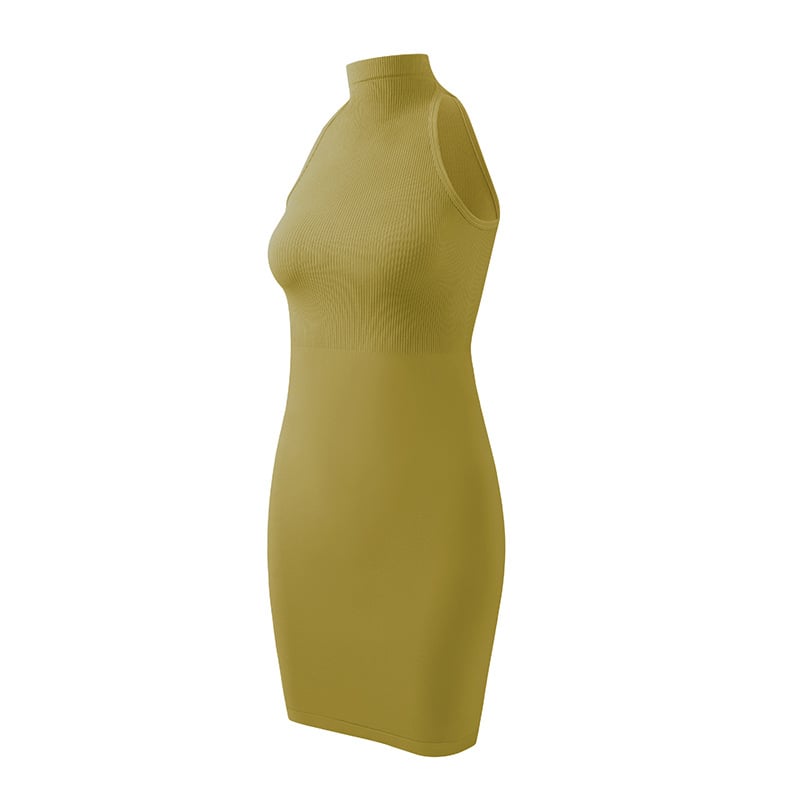 Rochie de maternitate fără mâneci, guler rotund, nylon-spandex bodycon, lungime medie, uni, fără cusături