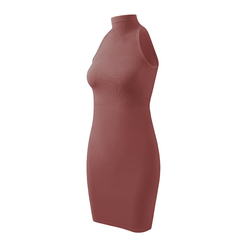 Rochie de maternitate fără mâneci, guler rotund, nylon-spandex bodycon, lungime medie, uni, fără cusături