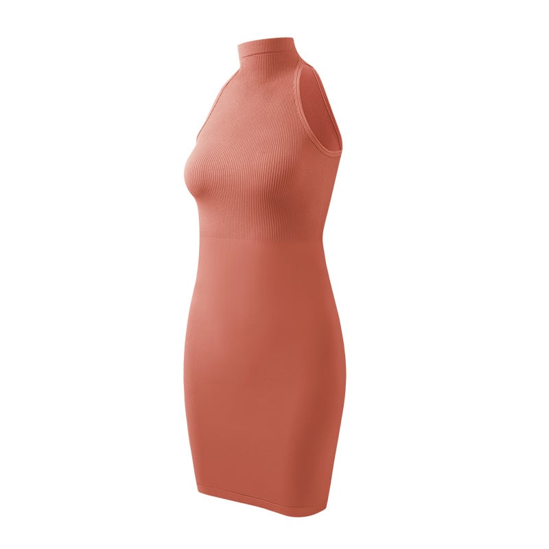 Rochie de maternitate fără mâneci, guler rotund, nylon-spandex bodycon, lungime medie, uni, fără cusături