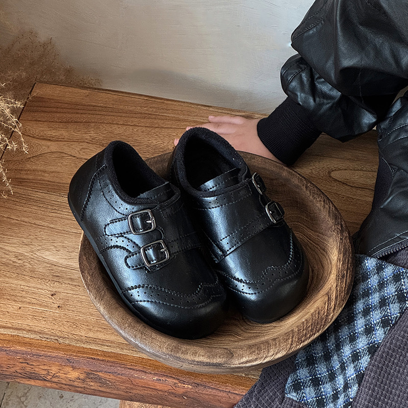 Dječje loaferice od PU kože, Velcro zatvarač, gumeni potplat, britanski stil, jesen