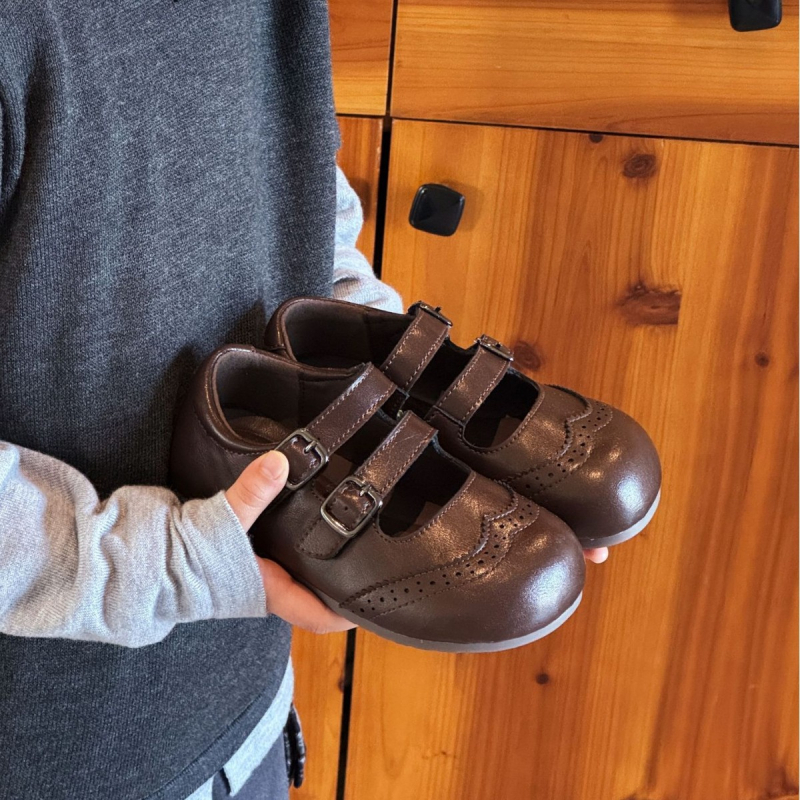 Dječji kožni loaferi s Velcro zatvaranjem, niski vrh, protuklizna gumena potplata, unisex, britanski stil