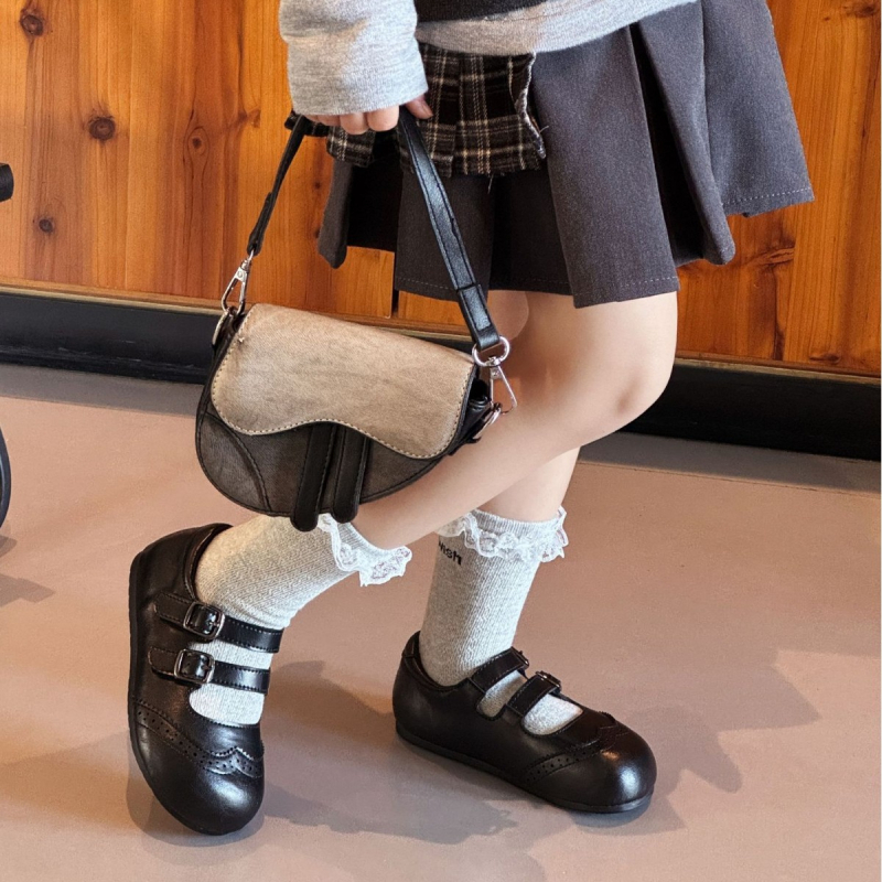 Dječji kožni loaferi s Velcro zatvaranjem, niski vrh, protuklizna gumena potplata, unisex, britanski stil