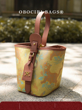 Svilena bucket torbica s izvezom Song Brocade, kuka zatvarač, podstava od poliestera, u obliku kante, za svakodnevnu upotrebu