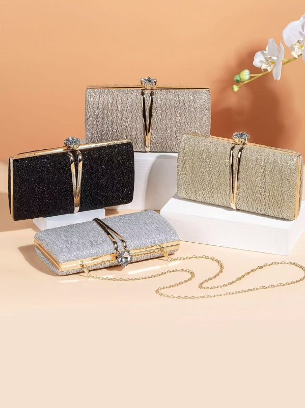 Clutch torba od PVC-a za večernje prigode s poliester podstavom, horizontalni kvadratni oblik, zatvarač, proljeće 2025