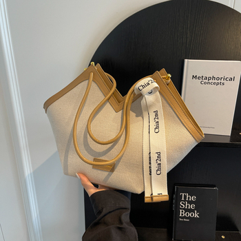 Torba Tote velike kapacitete (Materijal: platno; Otvaranje: zatvarač; Oblik: horizontalni kvadrat; Unutarnja pretinac: džep za mobitel; Remeni: dvostruke rameni)